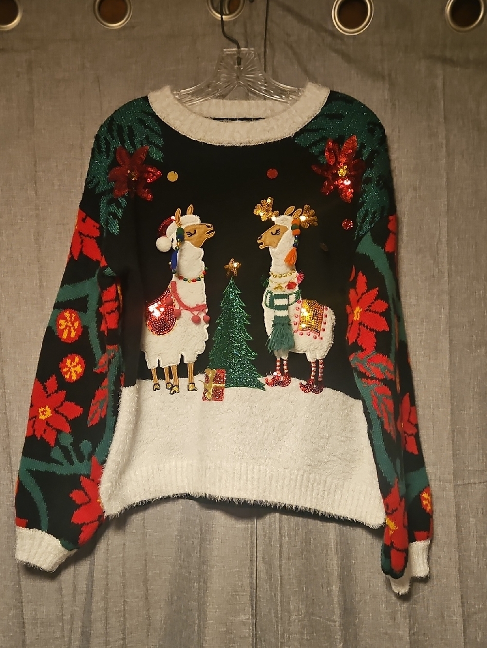 Holiday Time Black & White Llama Sequin Christmas Sweater